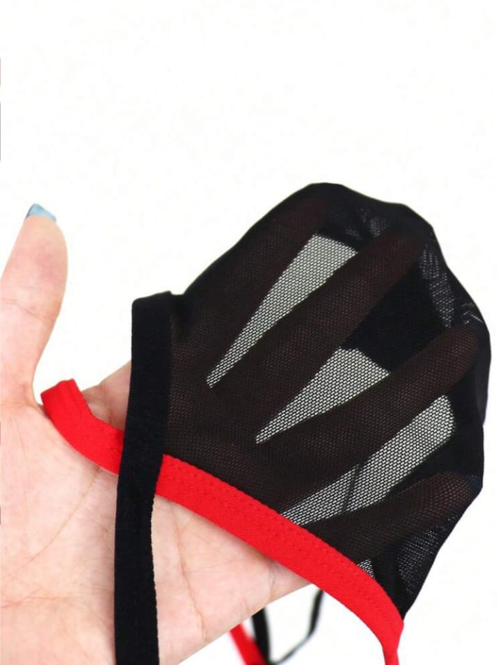 Fashionable Black Hollow Mesh Alluring Black & Red Trim Sexy Underwear For men